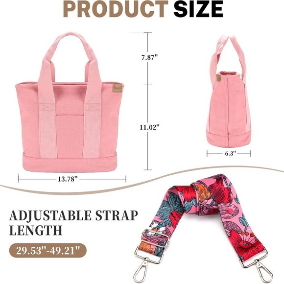 Canvas Tote Bag for Women Crossbody Shoulder Work Gym School Travel Tote Bag Sat - Picture 3 of 7